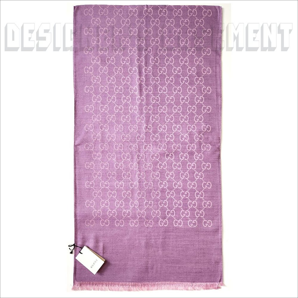 GUCCI Amethyst lilac & pink GGNAT wool & silk 18"x70" shawl Pashmina scarf NWT - Picture 4 of 9
